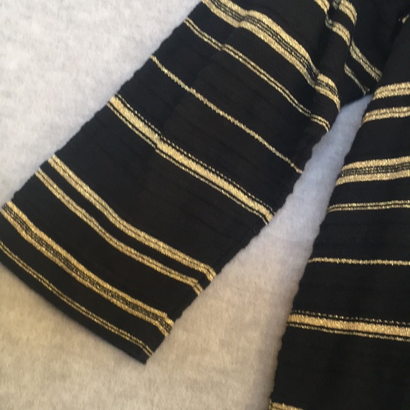 Lauren Cotton Blend Gold Metallic Threads 3/4 Sleeve Boat Neck Classic Top 2X - Picture 4 of 8